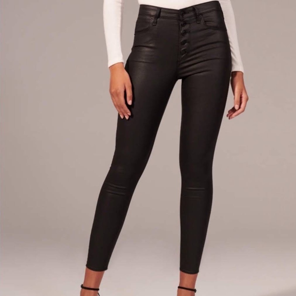 Abercrombie High Rise Super Skinny Ankle Black Leather Pants